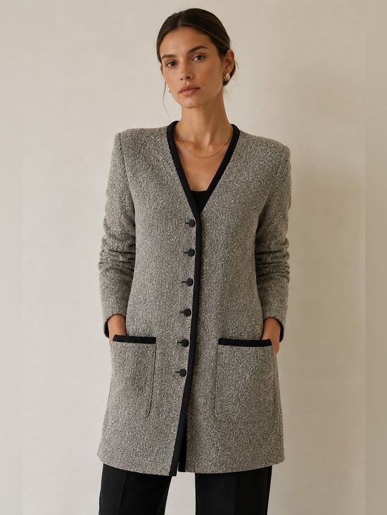 Holt Renfrew Sweaters - Vintage CHIAB Holt Renfrew Longline Knit Blazer Cardigan 80s Bouclé